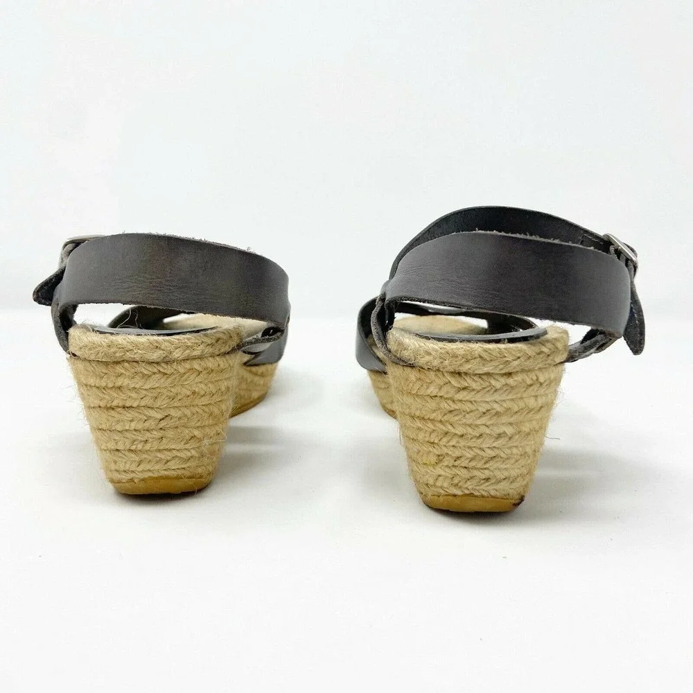 lisa b. Gray Leather Crossover Espadrille Wedge Sandals